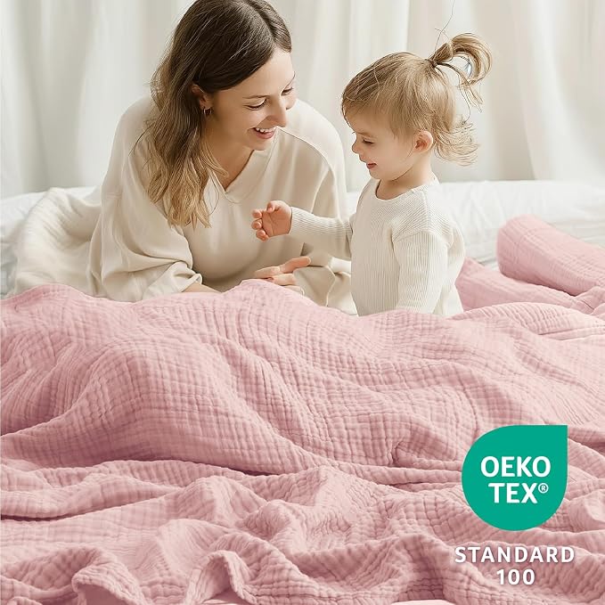 100% Cotton Muslin Blanket Twin 66" x 90", 6 Layers Breathable and Lightweight - Image 5