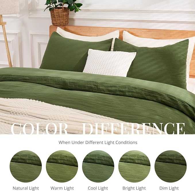 Green Duvet Cover Queen Size, 100% Sandwashed Cotton Soft Queen Duvet Cover Set - Image 5