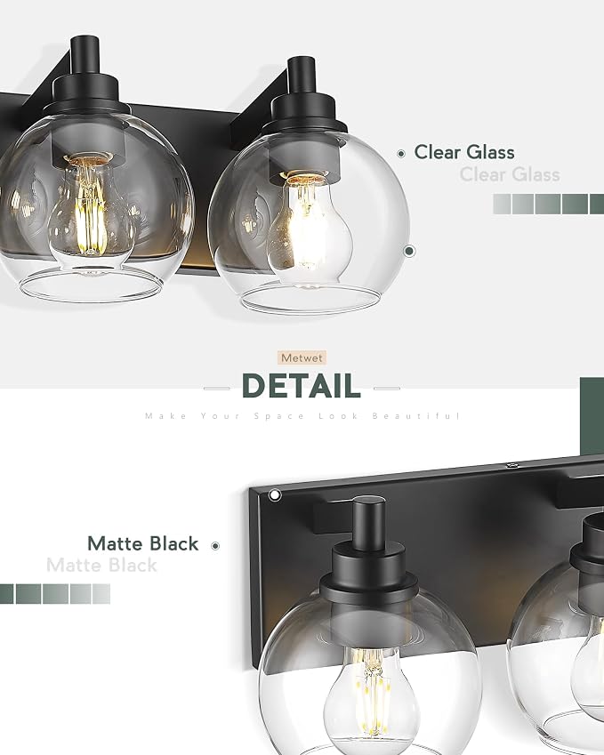 Bathroom Light Fixtures, 6 Light Matte Black Vanity Light, 38 Inch Modern Wall - Image 3