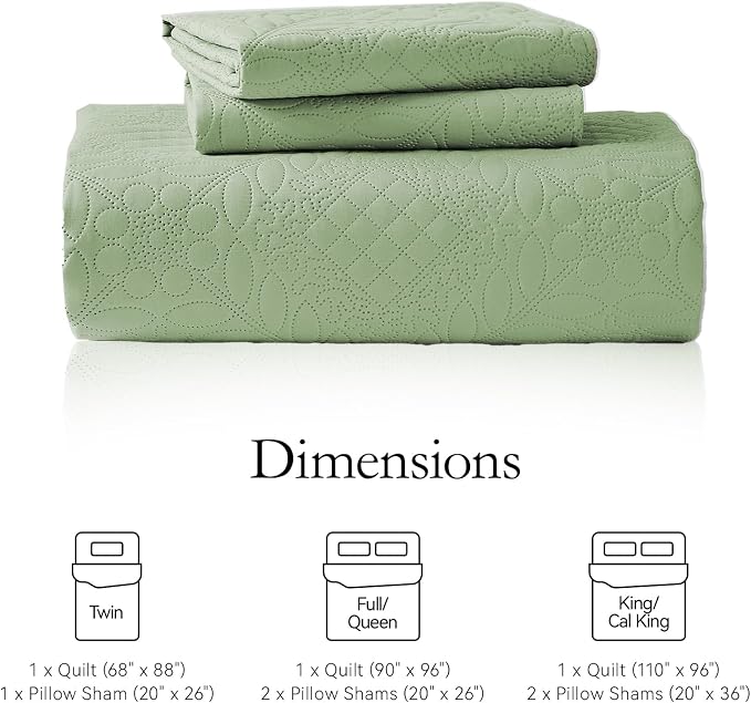 FLYMME Twin Quilt Set, Sage Green Lightweight Bedspreads, Vintage Olive Leaf - Image 7