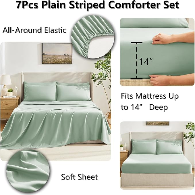 CozyLux Full Size Comforter Sets Sage Green, 7 Pieces Bed in a Bag, All Season - Image 5