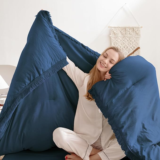 Andency Navy Blue Comforter King Size, 3 Pieces Boho Tassel Lightweight Bedding - Image 3