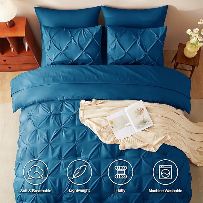 CozyLux King Size Comforter Set Teal, 7 Pieces Pintuck Bed in A Bag Teal - Image 2