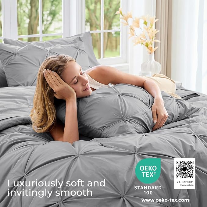 Sasttie King Size Comforter Set, 7-Piece Bed in a Bag, Pintuck Bedding Sets - Image 3