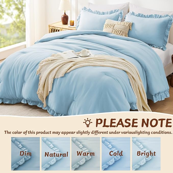 FUANNA Full Size Comforter Sets Light Blue, 3 Pieces Ruffle Full Size Bedding - Image 6