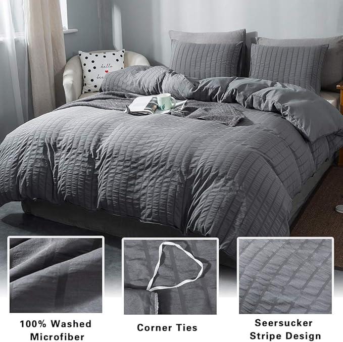 AveLom Seersucker Duvet Cover Set California King Size, 3 Pieces, Textured - Image 2