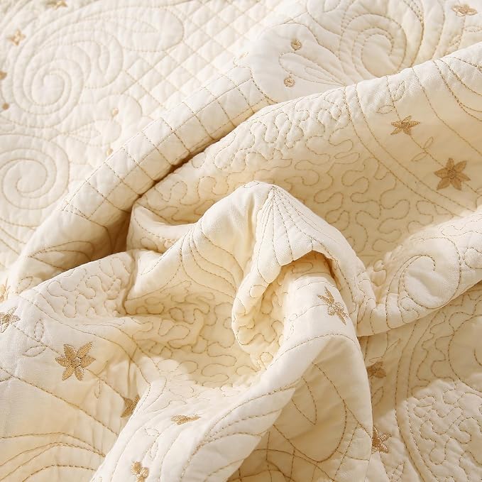 ROOMLIFE Quilt Set Full Size 3D Floral Embroidery Pattern 3-Piece Cotton - Image 8