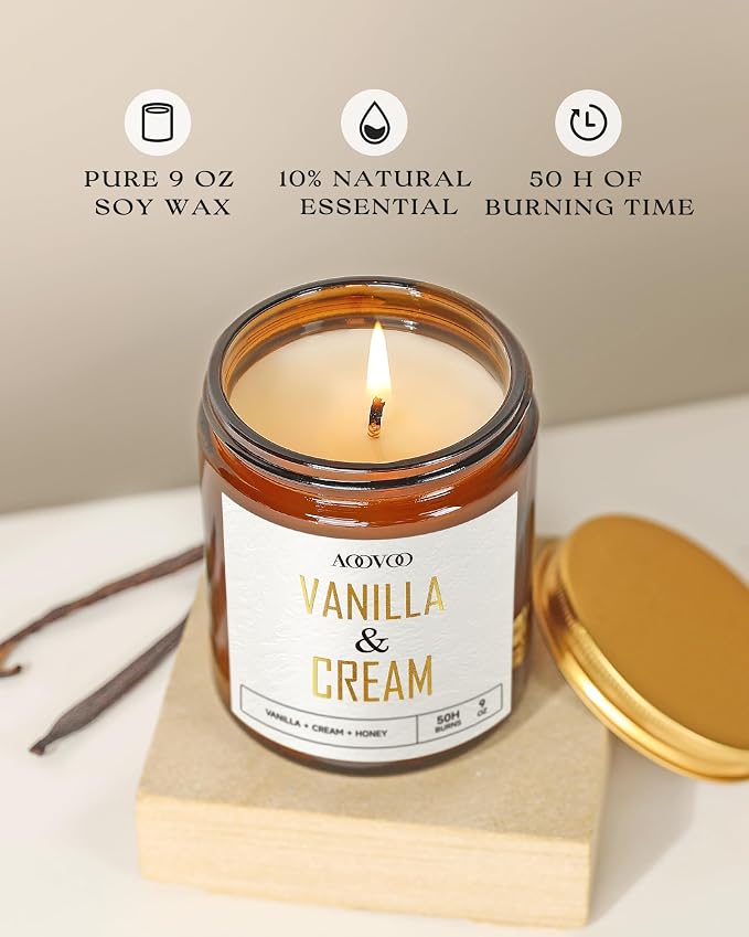 AOOVOO Vanilla Cream Candles - 9 oz Scented Candles - Image 2