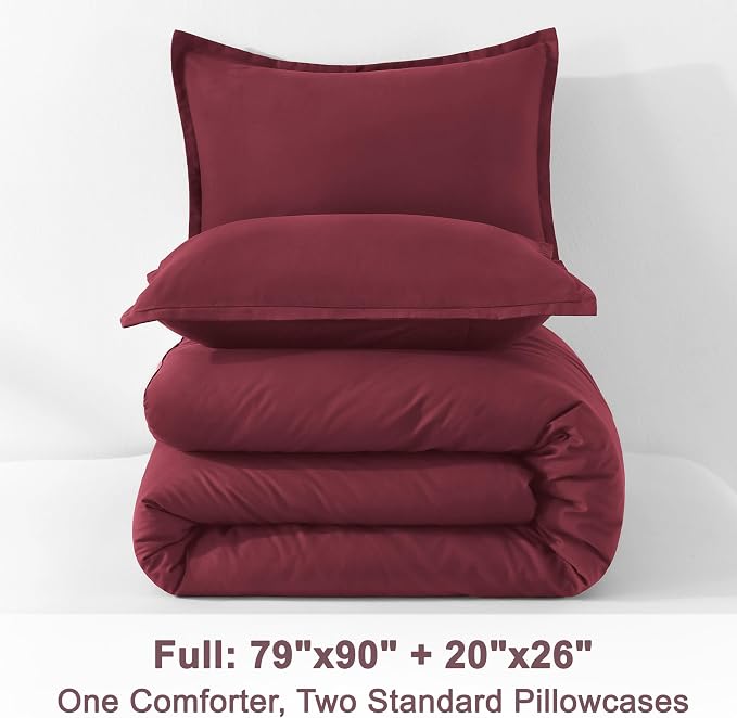 Litanika Burgundy Red Comforter Set Full Size, 3 Pieces Lightweight Solid - Image 9