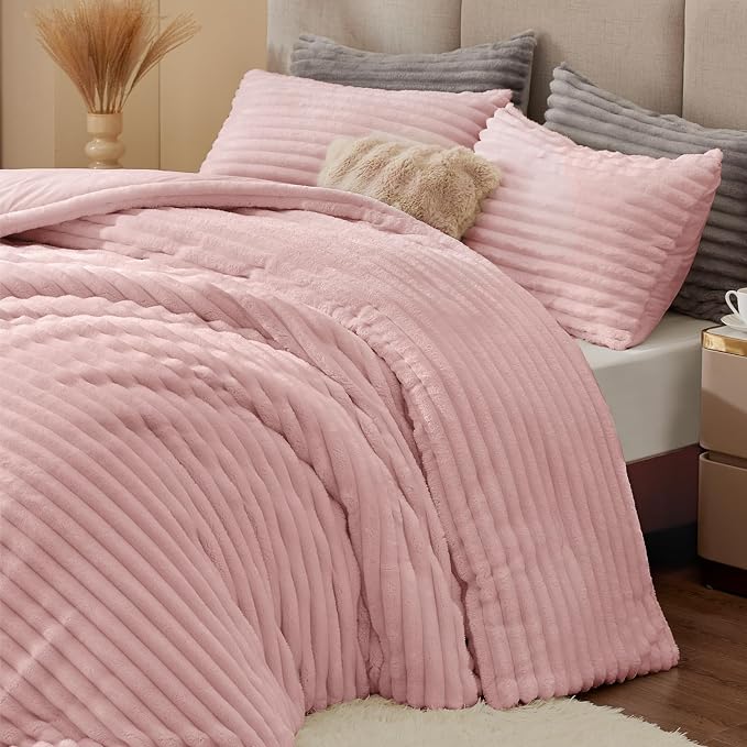 BEDELITE Fleece Full Comforter Set -Super Soft & Warm Fluffy Pink Bedding - Image 5
