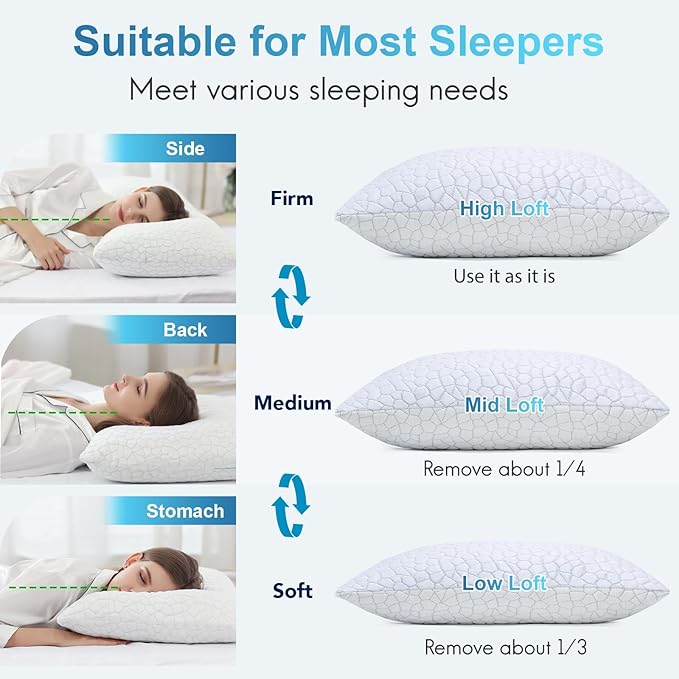 QUTOOL Cooling Pillow for Sleeping 2 Pack, Luxury Shredded Memory Foam Bed - Image 5