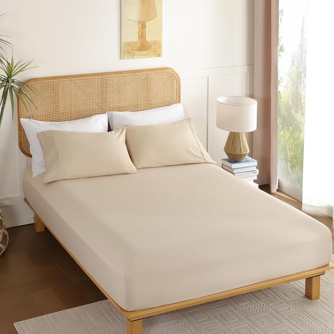 Queen Sheet Set 4 Pieces, Wrinkle Free, Oeko-Tex Certified Bedsheets，Cream - Image 7