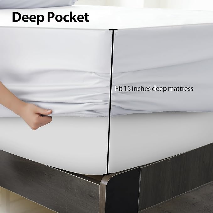 California King Size Fitted Sheet Only White, 100% Egyptian Cotton 600 Thread - Image 4