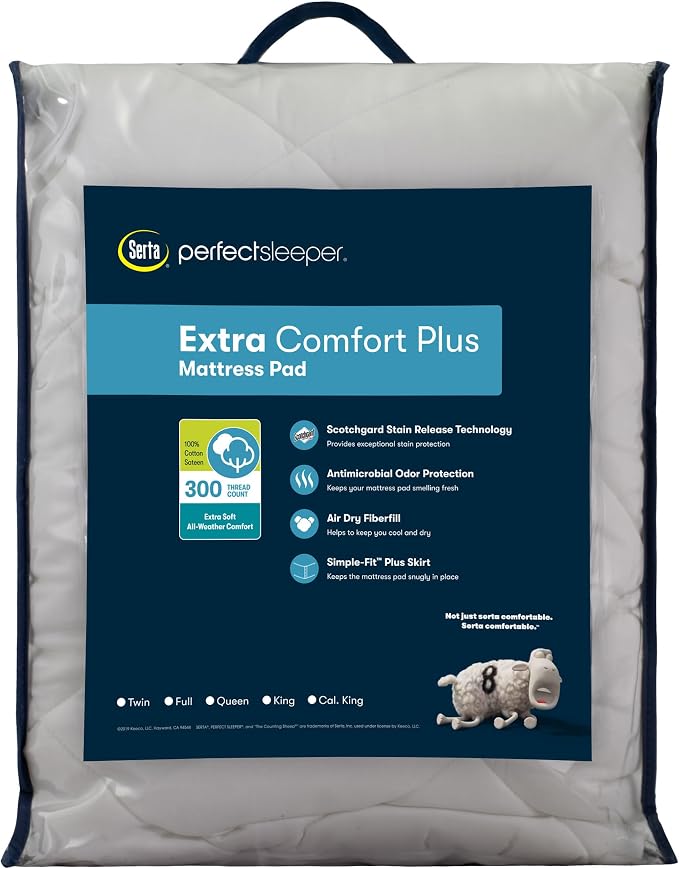 Serta Air Dry Extra Comfort Plus 100% Cotton Fabric Quilted Mattress Pad - Image 7