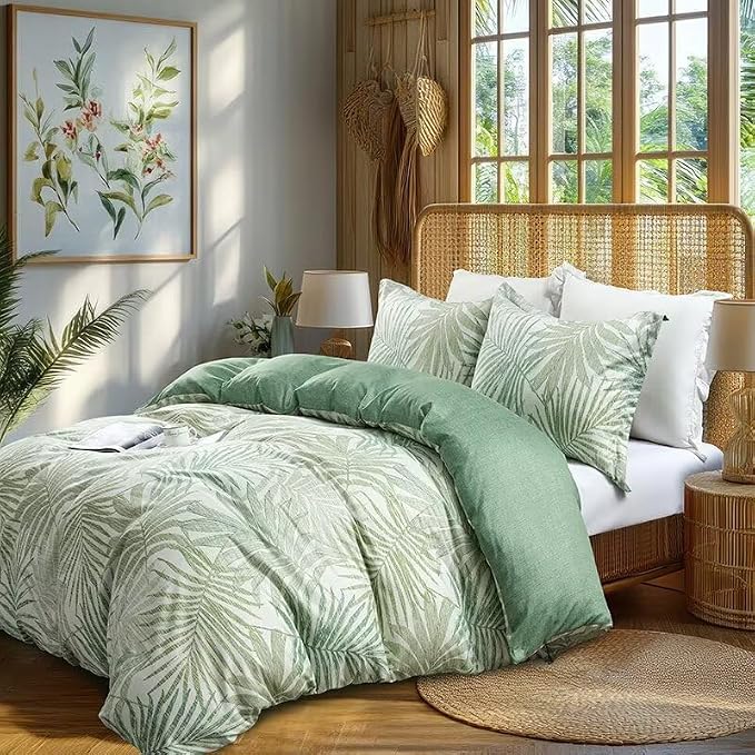 OAITE Duvet Cover Twin Size, Reversible Leaf Green Duvet Cover Set - Image 3