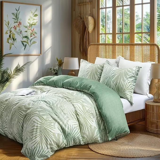 OAITE Duvet Cover King Size, Reversible Leaf Green Duvet Cover Set - Image 3