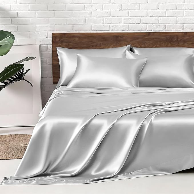 MR&HM Satin Bed Sheets, King Size Sheets Set by MRHM