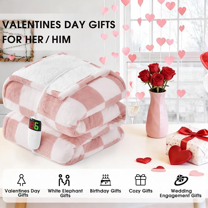 Light Pink Heated Blanket Electric Twin Size, 62X84 Heating Blanket - Image 6