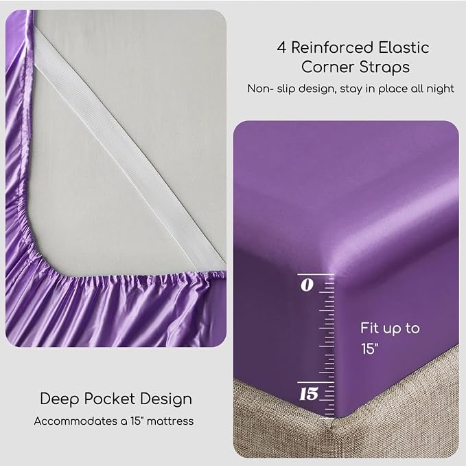 MR&HM Satin Bed Sheets, King Size Sheets Set - Image 4