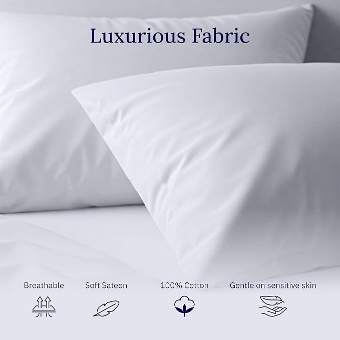 Pillow Cases Queen/Standard Set of 2-600 Thread Count Sateen, Natural 100% - Image 6