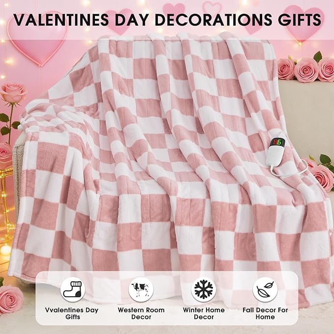 Light Pink Heated Blanket Electric Twin Size, 62X84 Heating Blanket - Image 8