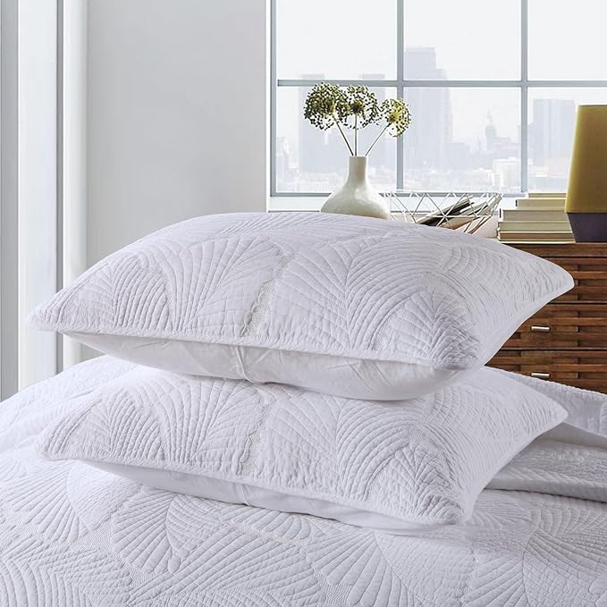 ROOMLIFE Queen Quilt Set Palm Leaves Pattern 3 PCS 100% Cotton Soft Breathable - Image 4