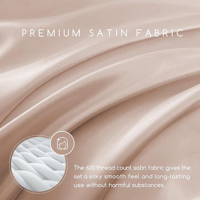 MR&HM Satin Bed Sheets, Twin XL Size Sheets Set - Image 2