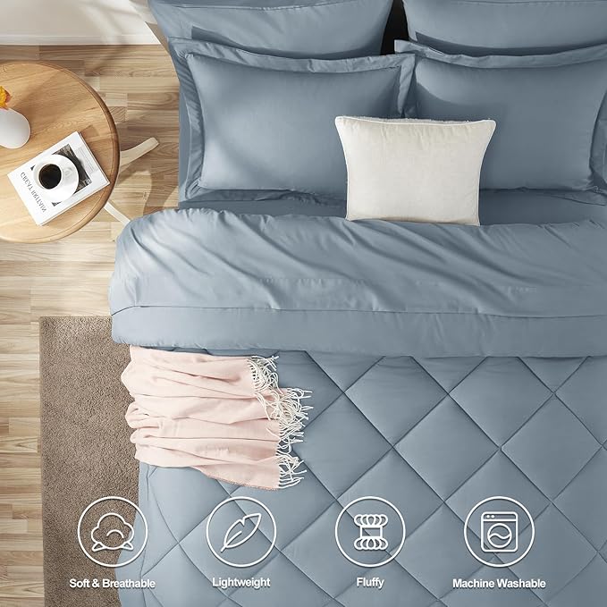 CozyLux Queen Comforter Set Dusty Blue - Image 2
