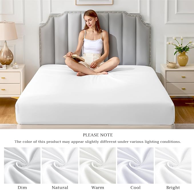 FreshCulture Pure Cotton Fitted Sheets Queen Size, 300 Thread Count Percale - Image 7