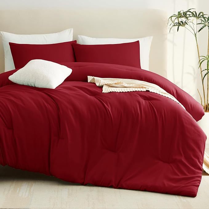 CozyLux Twin Comforter Set Dark Red, 2 Pieces Twin Extra Long Solid Breathable - Image 9
