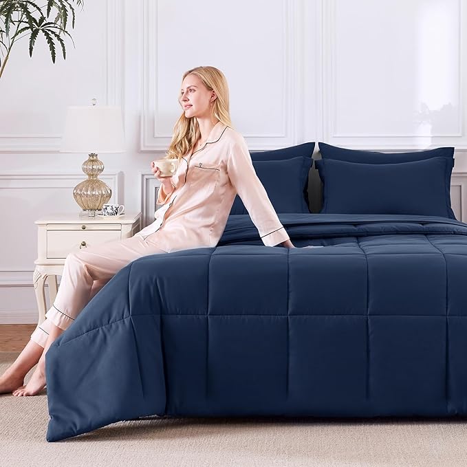 CozyLux Oversized Queen Comforter Sets Navy Blue, 7 Pieces Bed in a Bag - Image 8