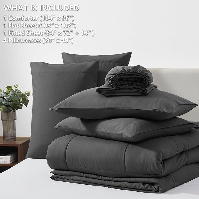 CozyLux California King Comforter Sets Dark Grey, 7 Pieces Cal King Bed in a Bag - Image 6