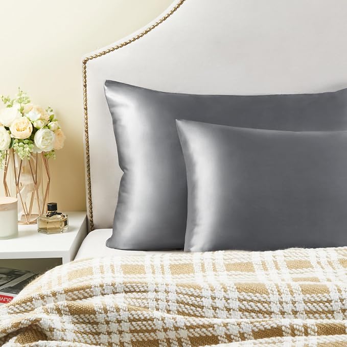 BEDELITE Satin Pillowcase with Zipper 4 Pack, Dark Grey Pillow Cases Queen Size - Image 6
