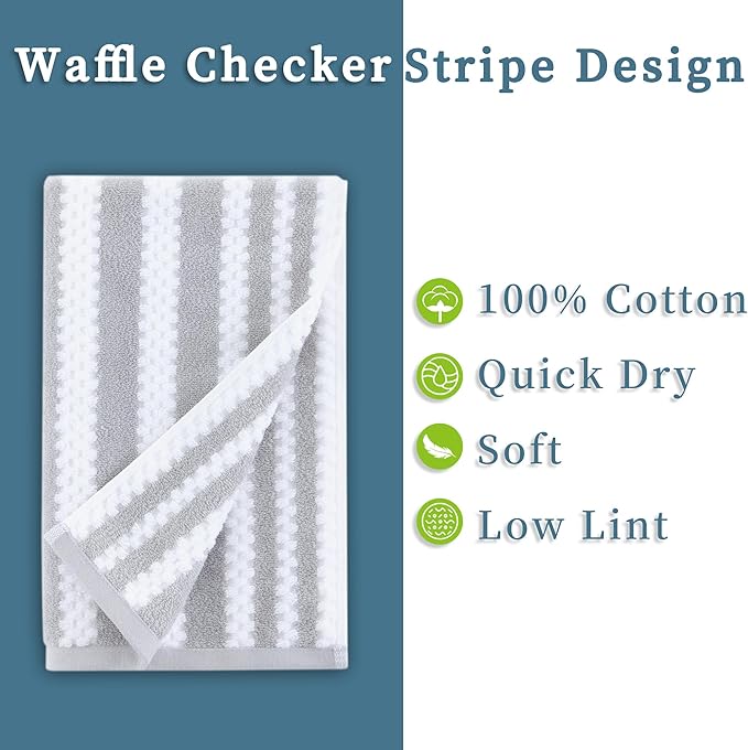 VOOVA & MOVAS Bathroom Hand Towels, Waffle Striped Bathroom Hand Towels - Image 2