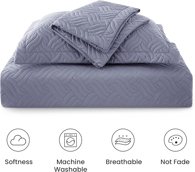 Love's cabin Twin Quilt Bedding Set Bluish Grey Bedspreads - Image 6