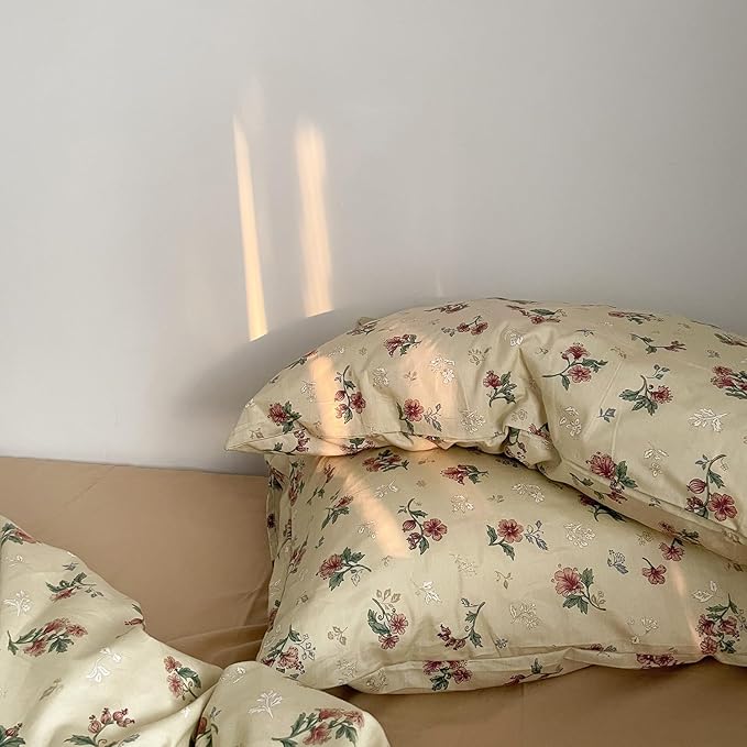 MKXI Yellowish Beige & Red Floral Duvet Cover Set Twin XL Size - Image 2