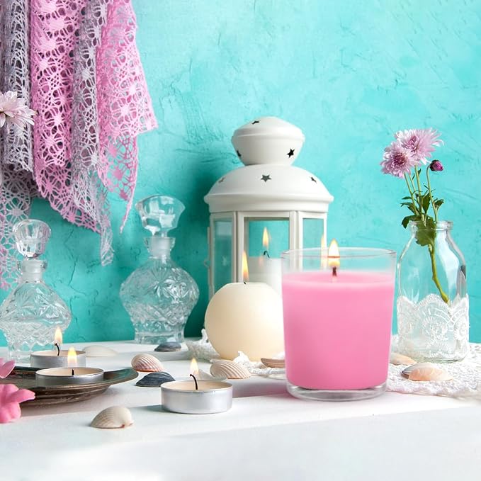 Set of 20 Pink Votive Candles Clear Glass Filled Unscented Soy Wax Candle - Image 2