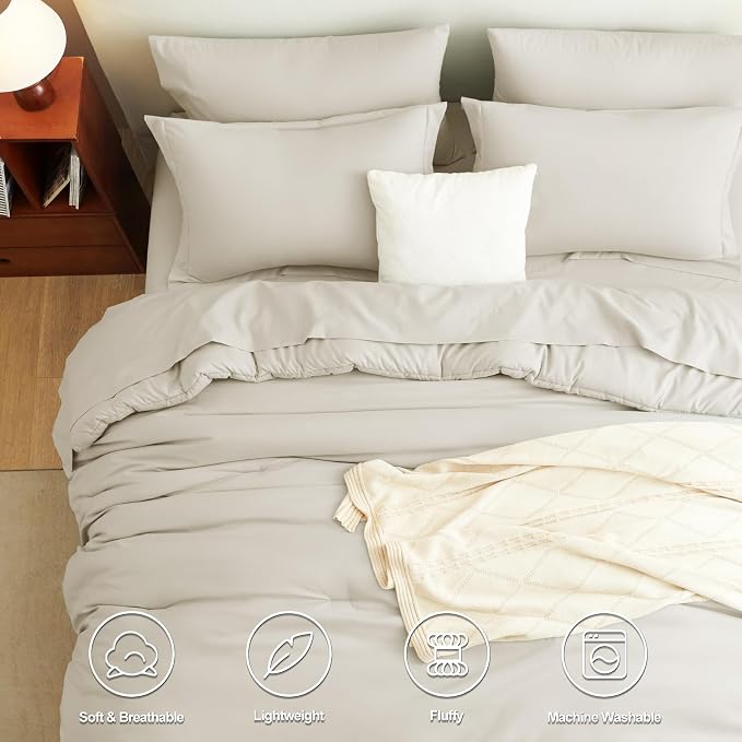 CozyLux Oversized Queen Comforter Set Beige, 7 Pieces Bed in a Bag Comforter Set - Image 2