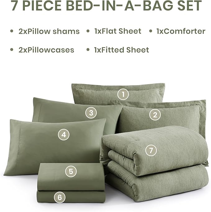 Monbix Full Size Comforter Set, Sage Green Bedding Comforter - Image 7