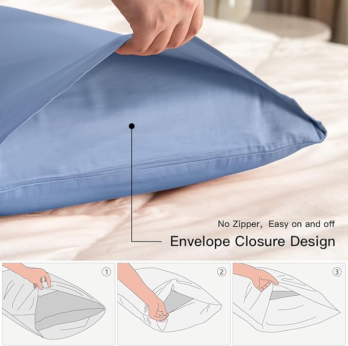 100% Cotton Standard Pillowcases Set of 2, Deep Dream 600 Thread Count Pillow - Image 3