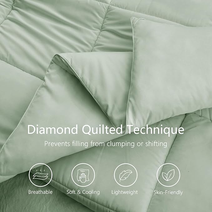 TEXARTIST Premium 2100 Series Queen Comforter All Season Breathable Sage Green - Image 2
