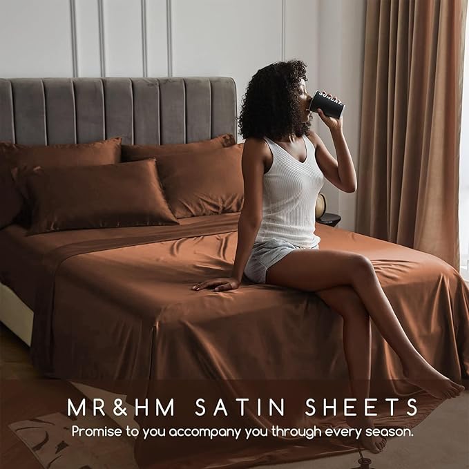 MR&HM Satin Bed Sheets, Full Size Sheets Set - Image 6