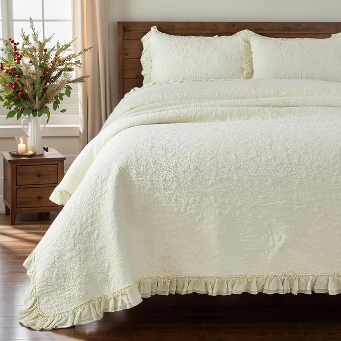 Brandream Luxury Cotton Quilt Set King Size Heirloom Quality Ruffled Edge - Image 8