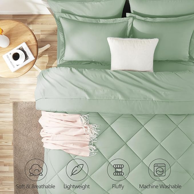 CozyLux Queen Comforter Set Sage Green - Image 2