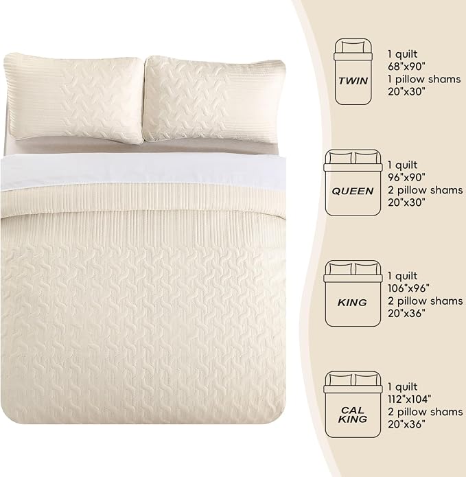 Yiran California King Size Beige Quilt Set Lightweight Oversized Bedspread - Image 7