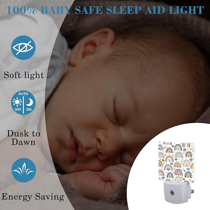 Night Light for Kids Girls Boys, Cute Boho Rainbows LED Night Light Plug into - Image 4