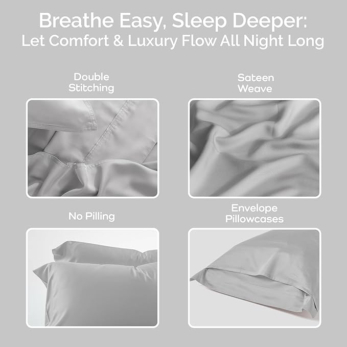 Pillow Cases Queen Size Set of 2 Pillowcases 100% Viscose from Bamboo Cooling - Image 4