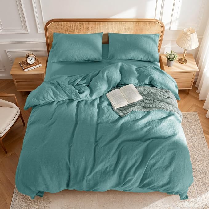 LBRO2M 100% France Linen Duvet Cover Set King Size 3 Pcs Natural Flax Comforter - Image 2