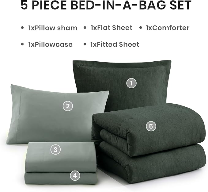 Monbix Twin XL Comforter Set Deep Forest, Cationic Dyeing Bedding Set - Image 7