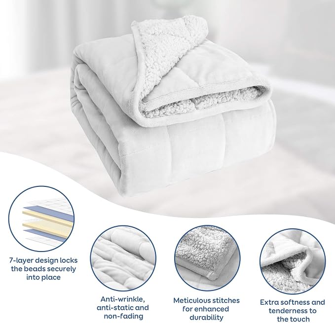 Cottonblue Weighted Blanket 15 lbs 60x80 inches, Queen Size Flannel and Shaggy - Image 4